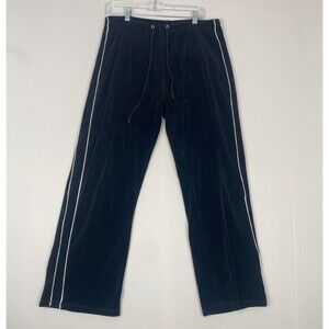 Vintage Y2K Velour Sweatpants Women Size L New York Laundry Black Wide Leg Flare